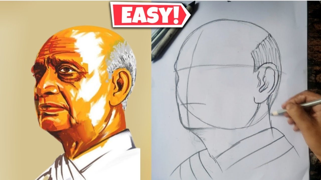 Sardar Vallabhbhai Patel Drawing | Statue of Unity Drawing | Iron man Sardar Patel Drawing