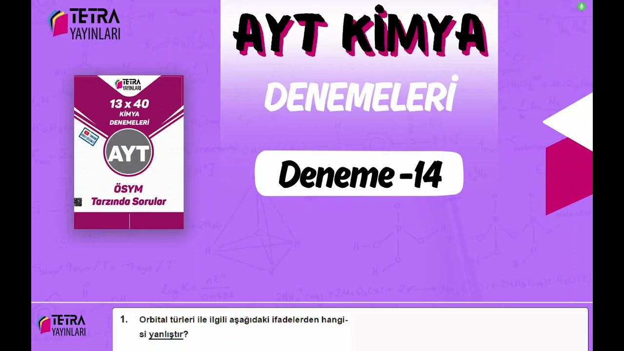 AYT Kimya 14. Deneme Tetra Yayınları