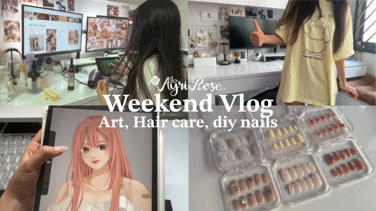 Office Worker's Weekend Vlog 🌵 hair care routine, lots of art, diy press-on nails, enjoying hobbies