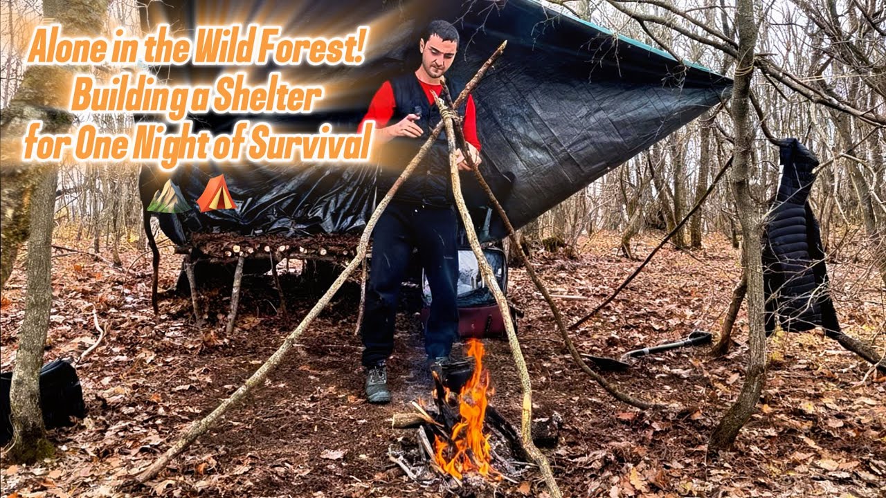 Stranded in the Wilderness… I Built a Shelter to Survive the Night!” 🔥🌲