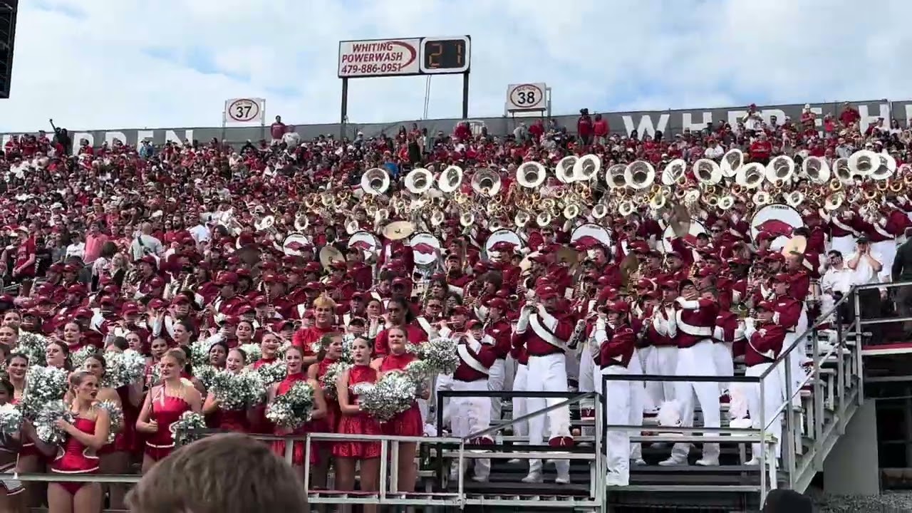 9-6-25 The University of Arkansas Razorback Marching Band play their stand cheers.