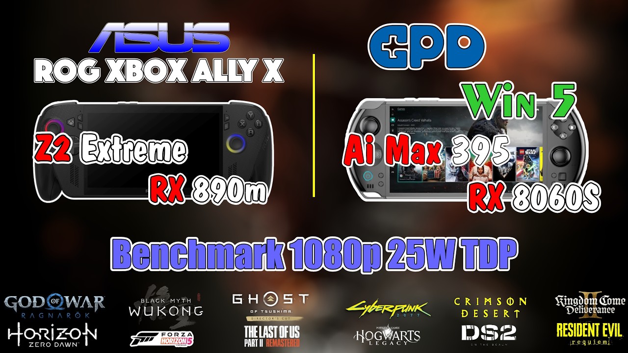 Z2 Extreme Vs Ai Max 395 | GPD Win 5 Vs Xbox Ally X | RX 8060S Vs RX 890m | Test Game TDP 25W