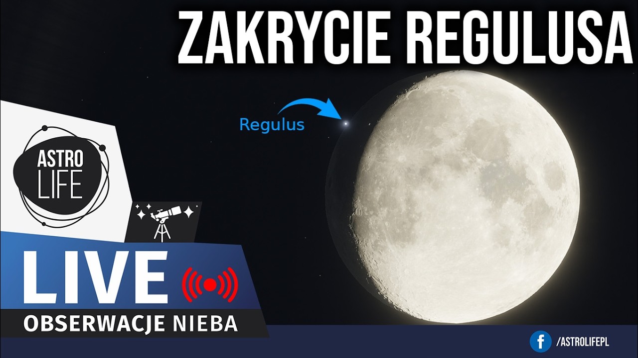 Zakrycie Regulusa przez Księżyc. Jasna gwiazda zniknie za tarczą Księżyca | Obserwacja LIVE