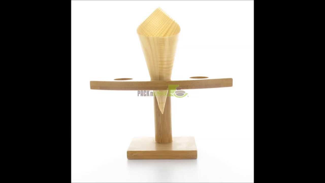PacknWood - 3 Holes Bamboo Cone and Temaki Display - (SKU: 210SBAM3)