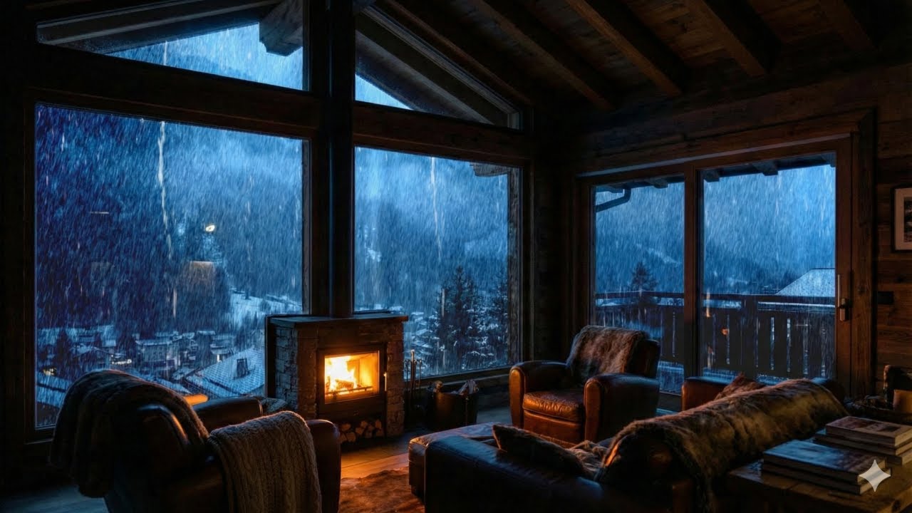 Rainy Evening Fireplace Ambience 🌧️🔥 | Cozy Calm Night Sounds