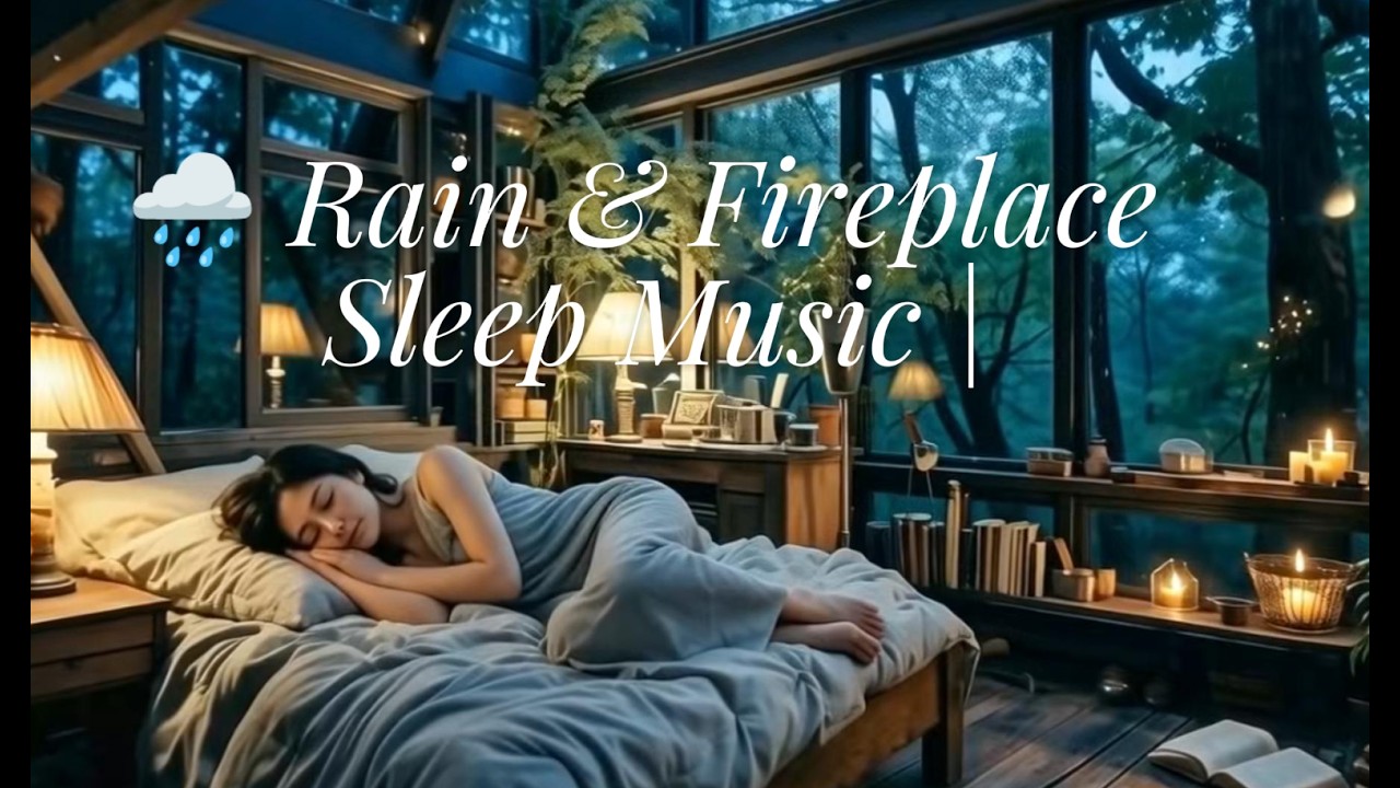 No ads |Deep Sleep Music 8 Hours  Rainy Day in a Wooden Cabin, Sleeping Girl Calming Fireplace Sound