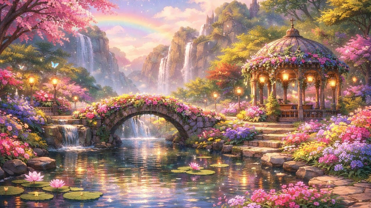 Enchanted Dream Garden 🌈🌸 | Ghibli Style Peaceful Fantasy Ambience for Relax, Study & Sleep (1 Hour)