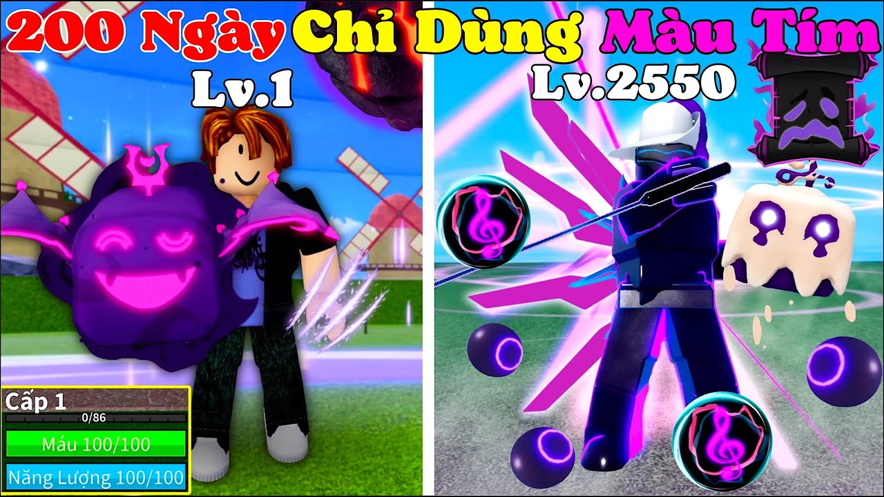 [BloxFruit] 200 Ngày Chỉ Được Dùng Màu Tím Thức Tỉnh Sức Mạnh Full Tím