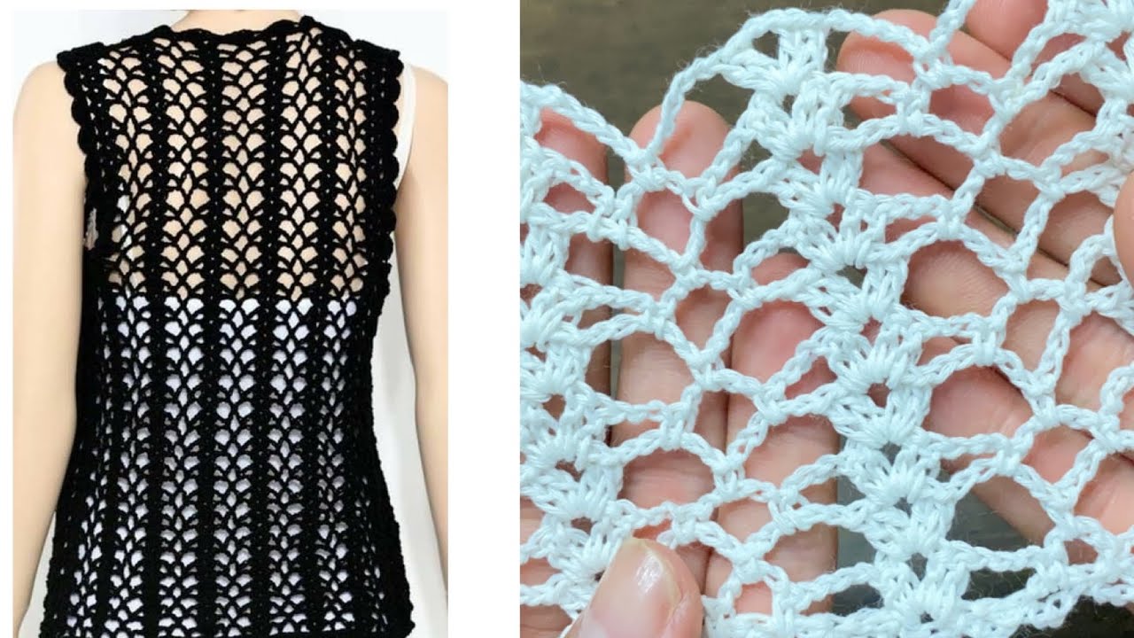 Puntada para chaleco #2 con puntos fáciles y calados en crochet paso paso tejido a mano