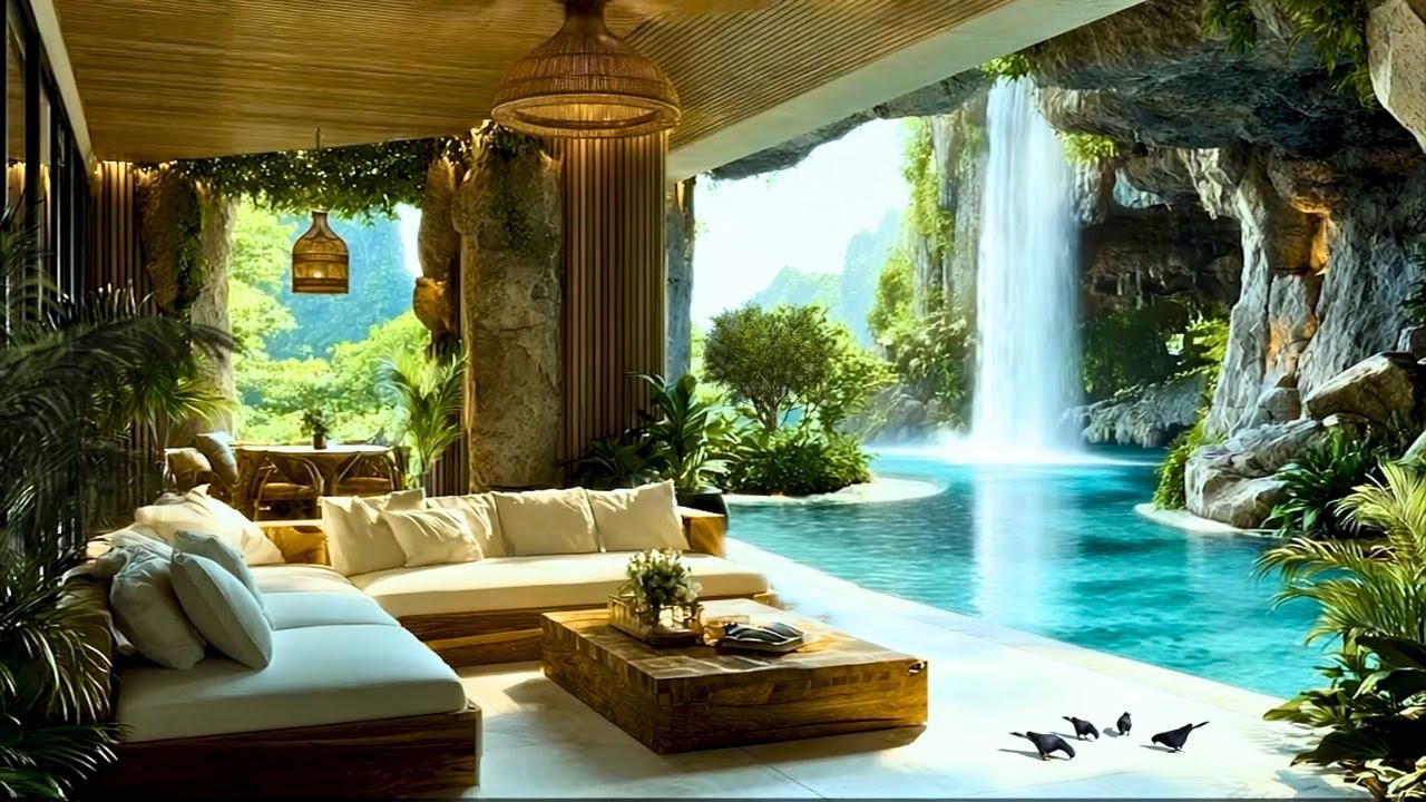 Tropical Oasis with Waterfall Sounds - Relaxing Resort Ambience for Sleep & Focus