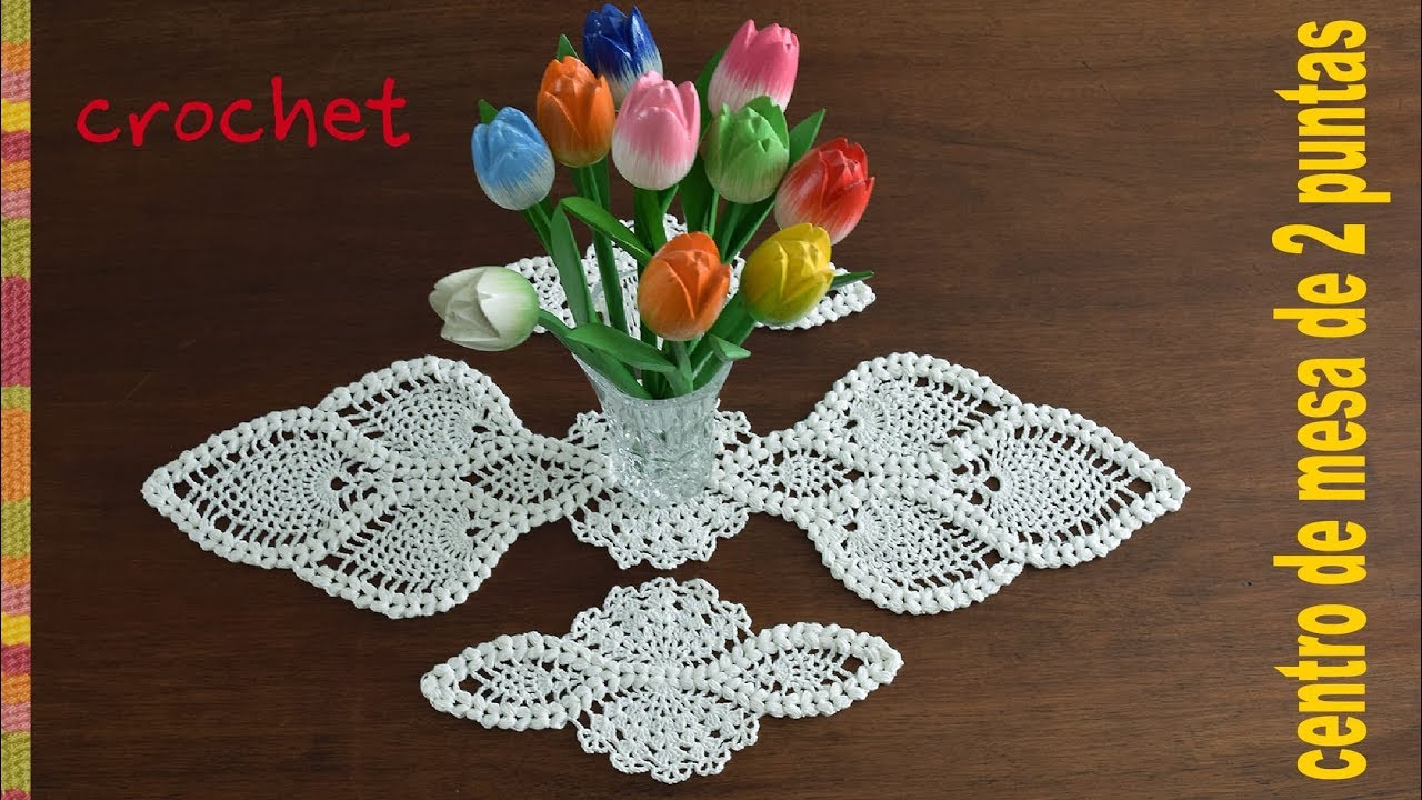 Centro de mesa de 2 puntas con piñas y borde puff a crochet -Tejiendo Perú