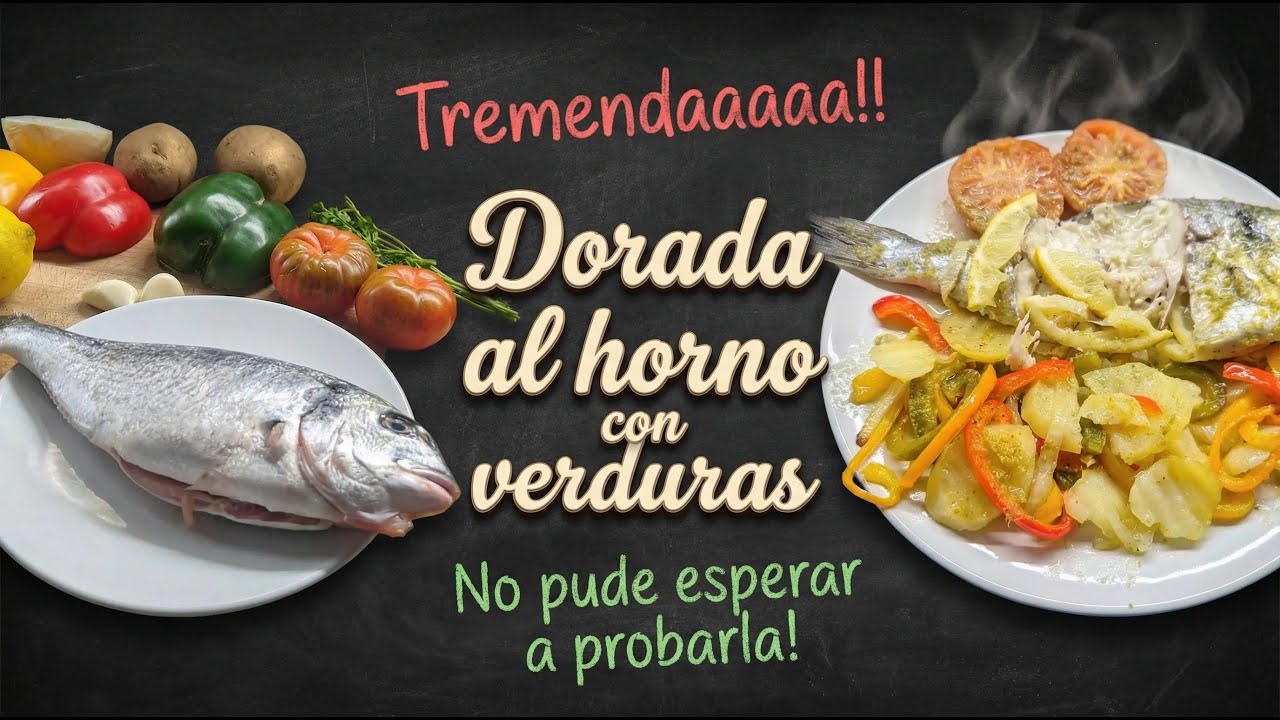 Exquisita receta de dorada al horno sobre cama de verduras y patatas