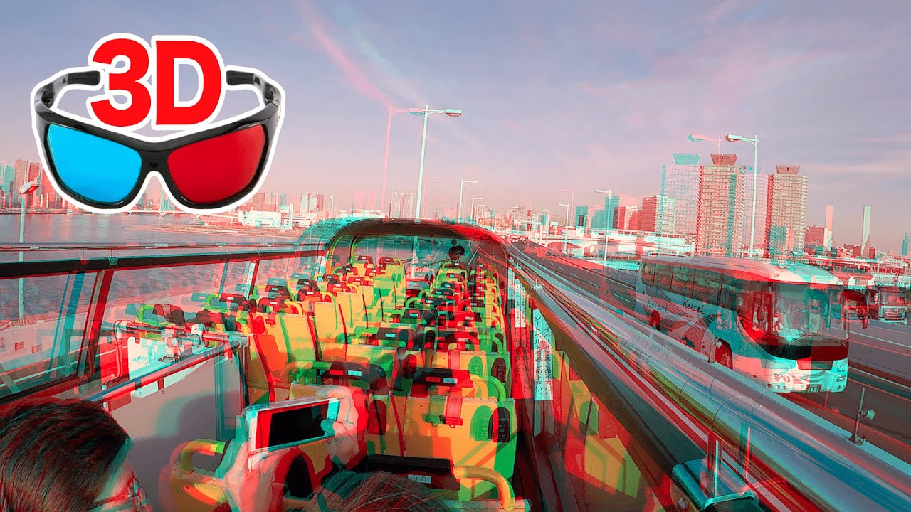 3D Video Tokyo Fantastic Views - Двухэтажный автобус с открытым верхом / Красно-голубой анаглиф