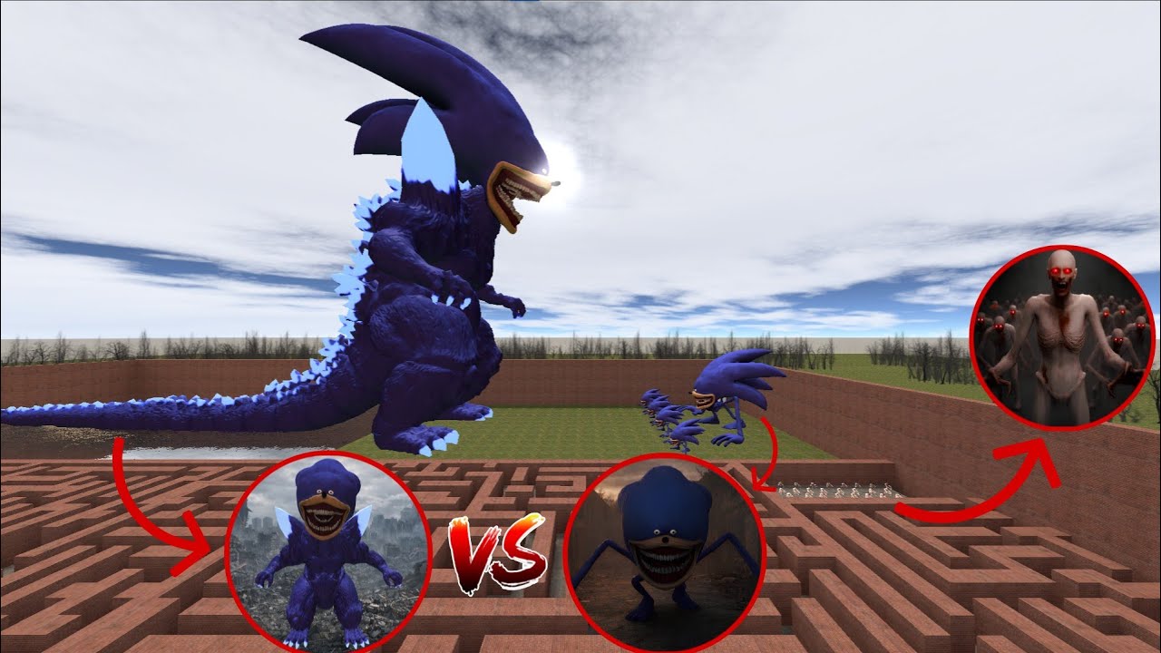 Garry's Mod: Godzilla Sonic Tapes VS Shin Sonic Tapes VS Scp 096 In Maze!