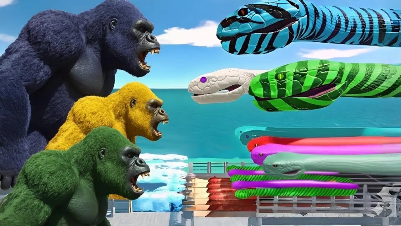 King Kong Bridge Challenge | Giant Snake Team vs King Kong – Animal Revolt Battle Simulator