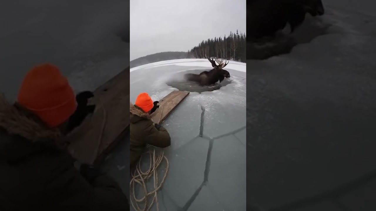 Moose Pulled From Frozen Lake