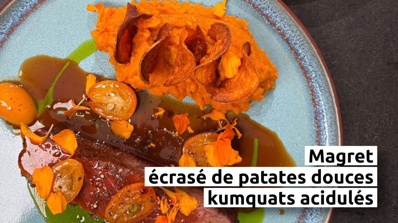 Magret, écrasé de patates douces, kumquats acidulés