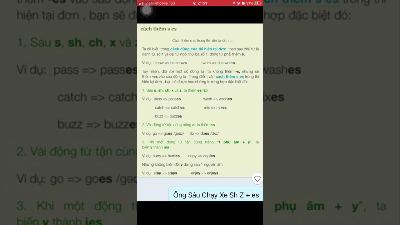 C&aacute;ch th&ecirc;m s es cho động từ th&igrave; hiện tại đơn/How to add &ldquo;s, es&rdquo; behind the verb in Present tense