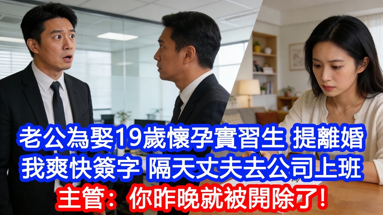 【情感故事】老公為娶19歲懷孕實習生，提離婚。我爽快簽字，帶走2000萬陪嫁。隔天丈夫去公司上班，主管：「你昨晚就被開除了！」#故事 #人生哲理 #婚姻 #出軌 #爽文