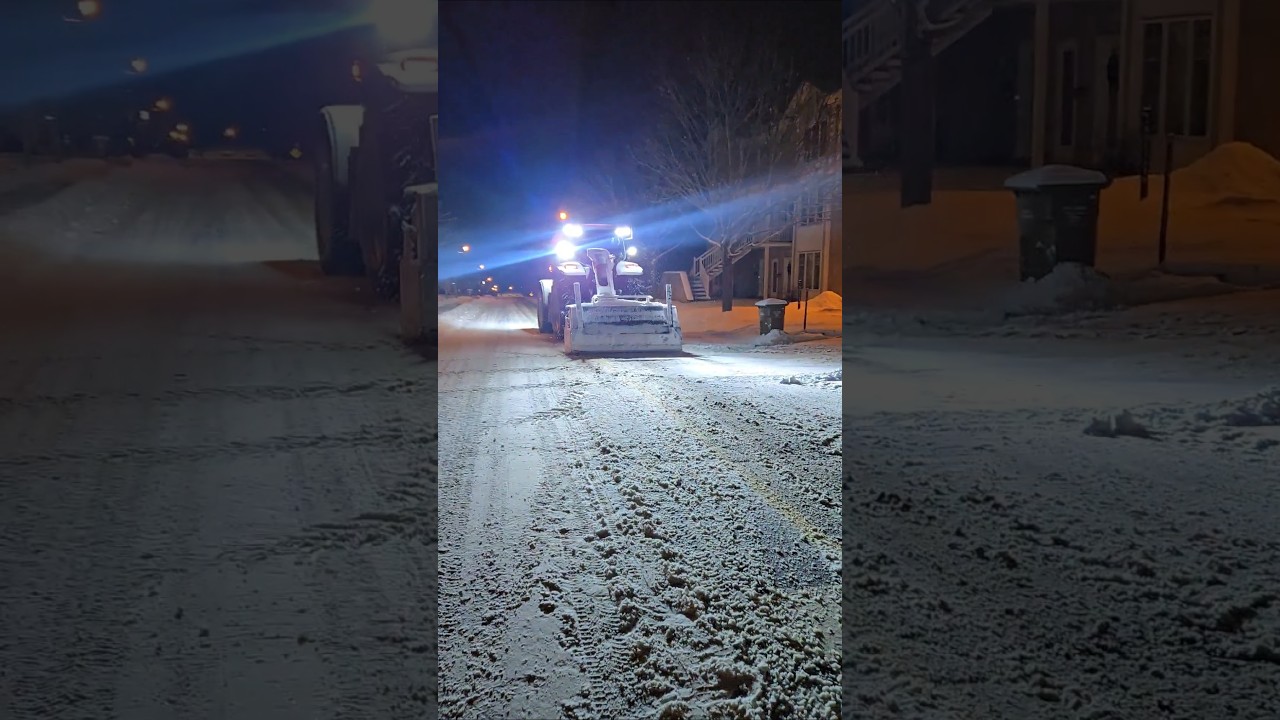 Tractor Snow Blower Leaving Parking Lot