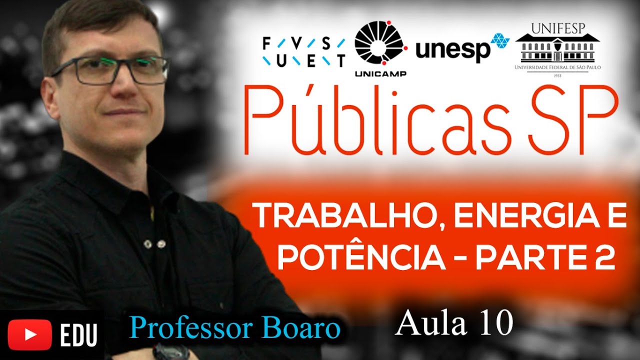TRABALHO, ENERGIAS e POTÊNCIA - Parte 2 - FUVEST UNESP UNICAMP - EXERCÍCIOS RESOLVIDOS - AULA 10