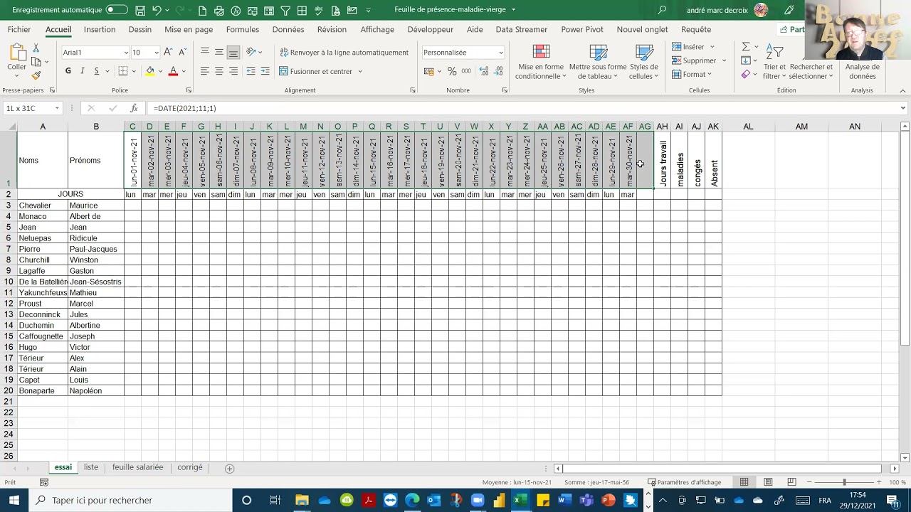 PLANNING MENSUEL DES SALARIES