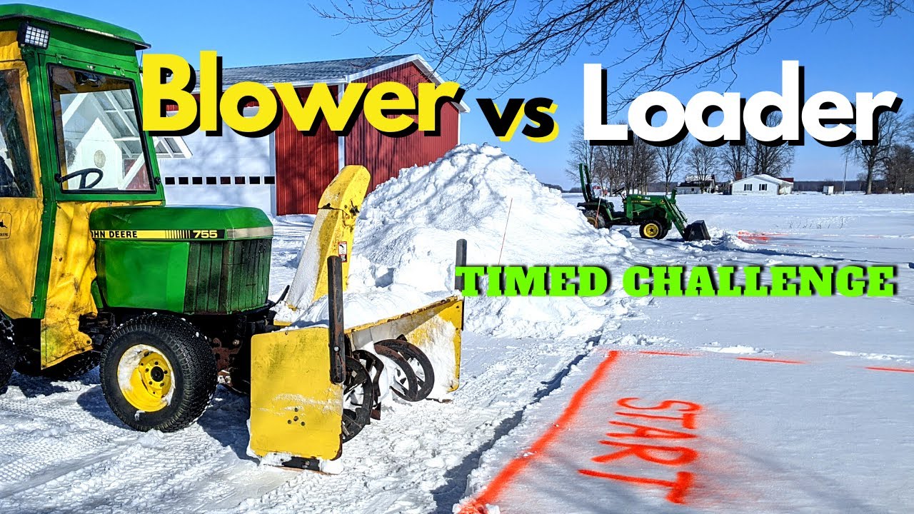 Snow Blower vs. Front Loader Time Challenge - John Deere 755 Compact Tractors Go Head to Head
