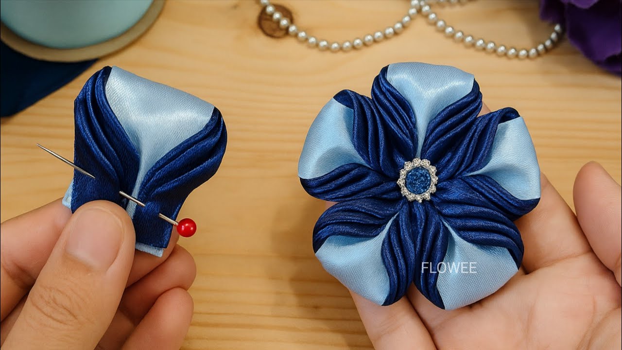 This Satin Ribbon Kanzashi Flower Is So Beautiful, You'll Want to Make One Too! 💙