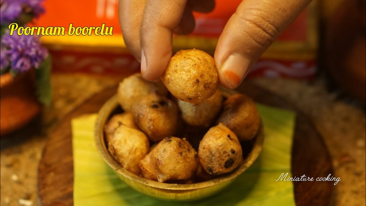 Poornam boorelu | పూర్ణం బూరెలు | sankranthi special sweet in miniature Style @Tinycook123