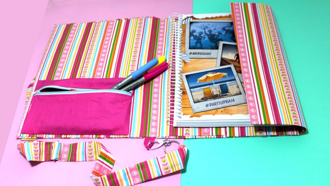 CAPA DE CADERNO com Alça tipo FICHÁRIO -  DIY -   Material Escolar 2017- Segredos de Aline