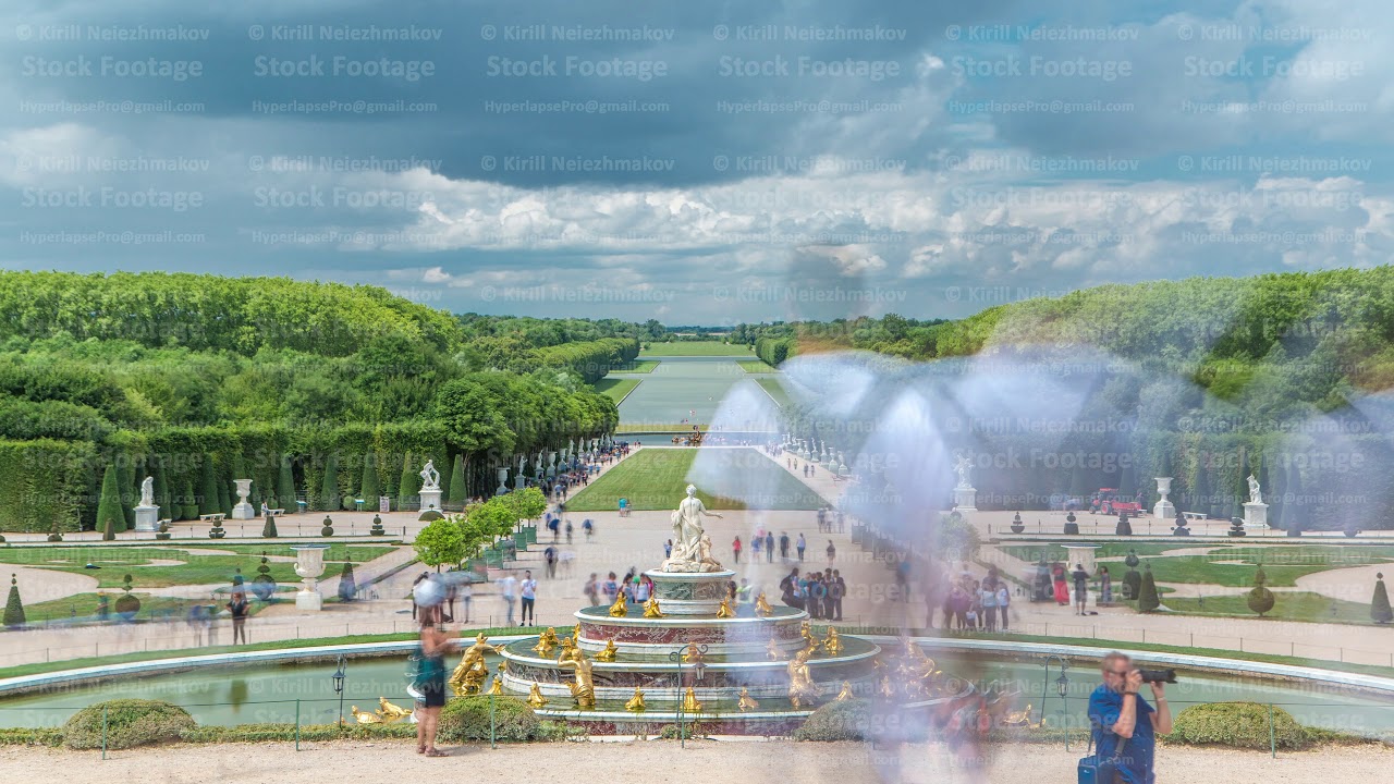The Latona Fountain in the Garden of Versailles timelapse in France.