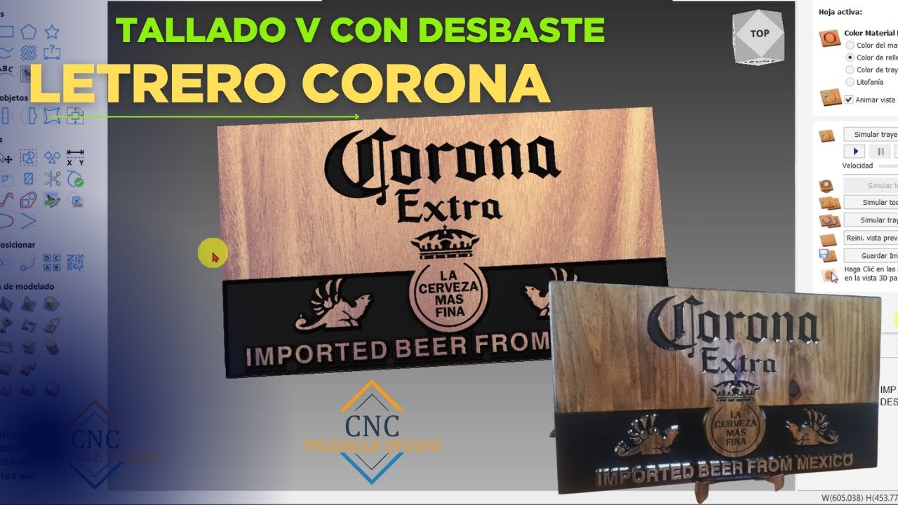 Grabado de Logo Corona en Router CNC 👑🍺 | Tallado en V con Vectric Aspire