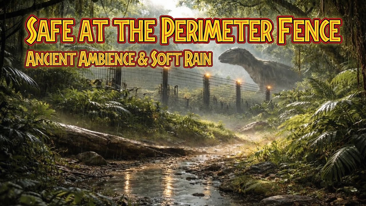Safe at the Perimeter Fence | Jurassic Ambience & Soft Rain