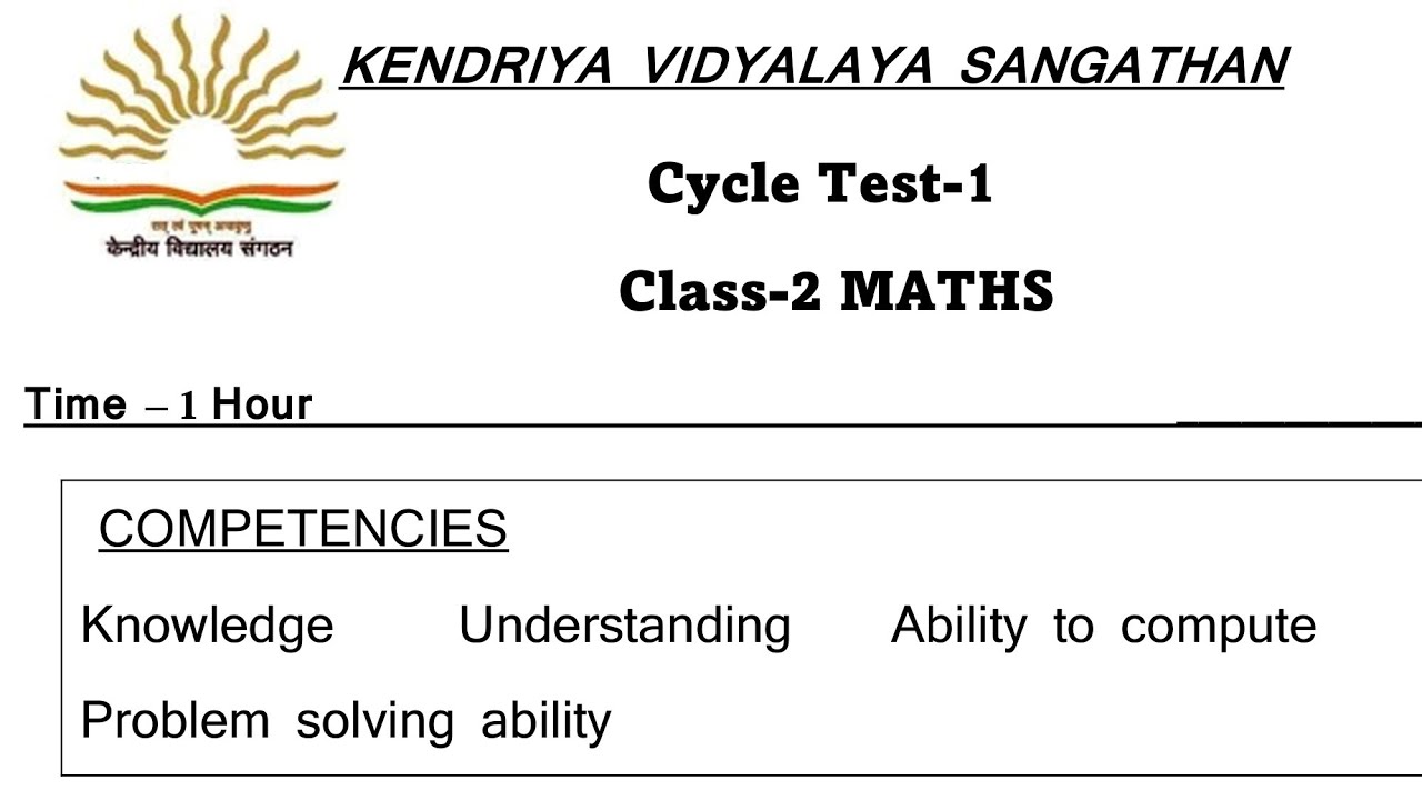 KV Question Paper / Class-2 MATHS Cycle Test-1 Question Paper For Kendriya Vidyalaya Students