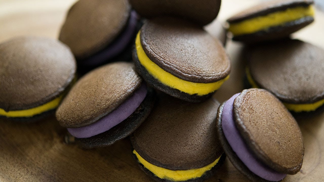 Halloween cake & sweets / Dorayaki yummy buns squash & red potatoes white chocolate cream