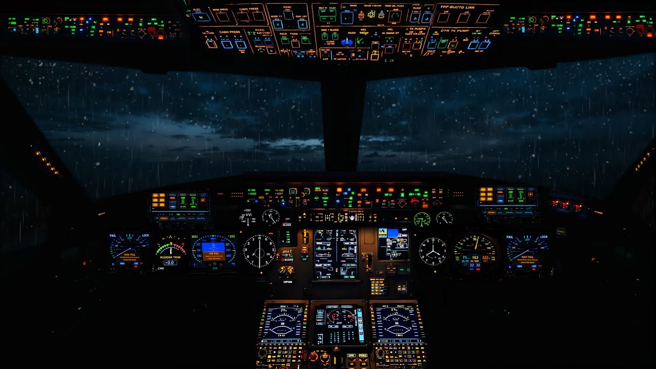Night Flight Through a Thunderstorm | Intense Cockpit Rain & Thunder Sounds