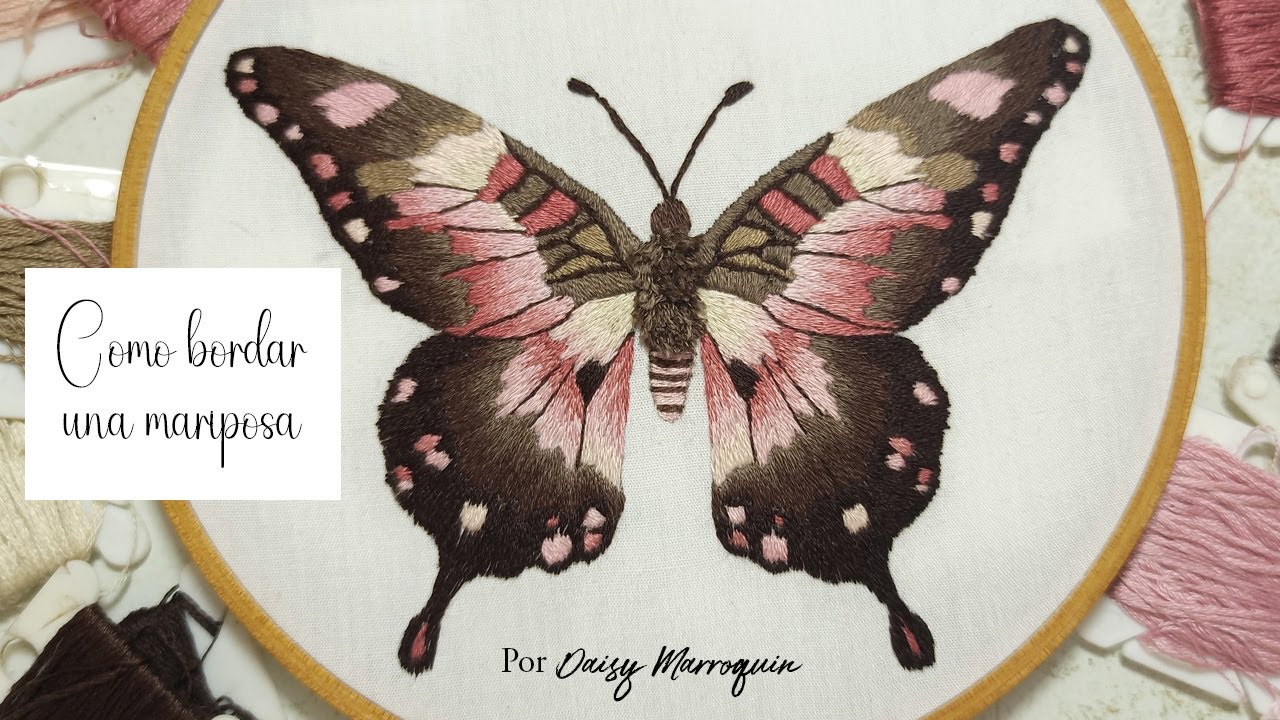 Como bordar una mariposa, paso a paso, técnica pintar con hilos, parte 1