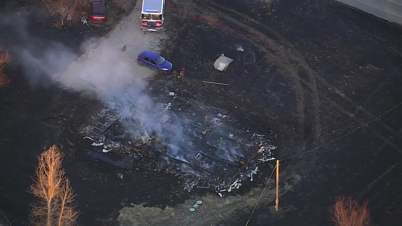Sky 5 shows home burned to the ground in Pottawatomie County wildfire