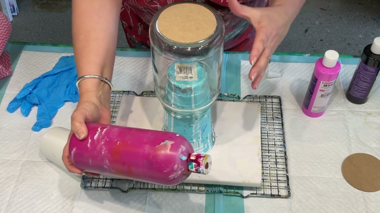 Acrylic Paint POURING OVER GLASS JAR FOR STUNNING DECORATIVE VASE OR UTENSILS HOLDER