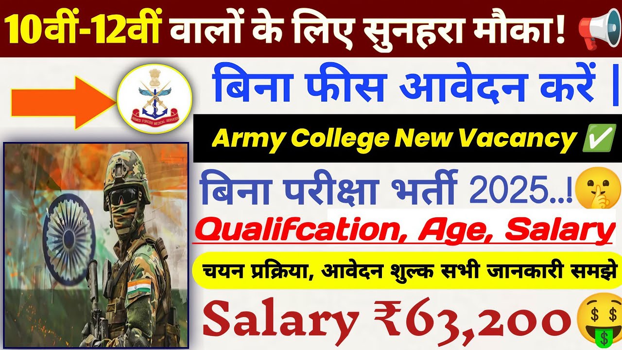 🚨 Military Recruitment 2025 | 10वीं-12वीं पास के लिए वैकेंसी | बिना परीक्षा भर्ती | Salary ₹63,200+