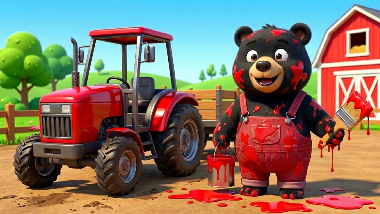 👉 🐻🚜 A Busy Day on the Farm – Bear Farmer Cleans and Paints His Tractor 🎨✨ | Vehicles Farm Animated