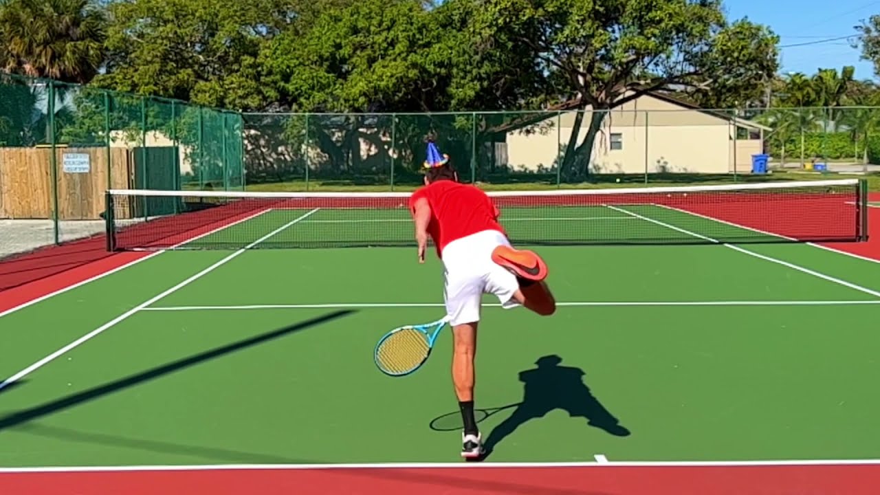 Hitting Serves with a Birthday Hat