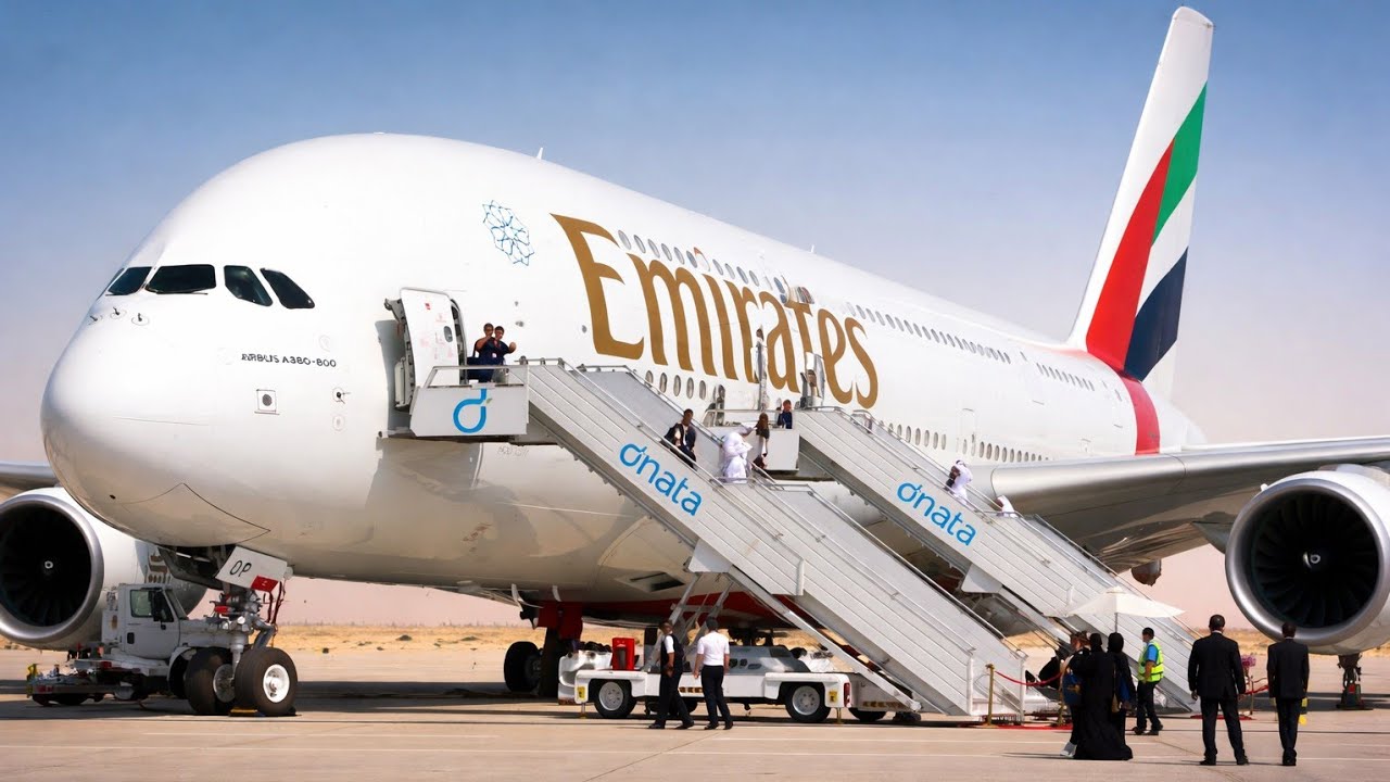 Emirates Airbus A380 departing from Birmingham Airport ✈️!