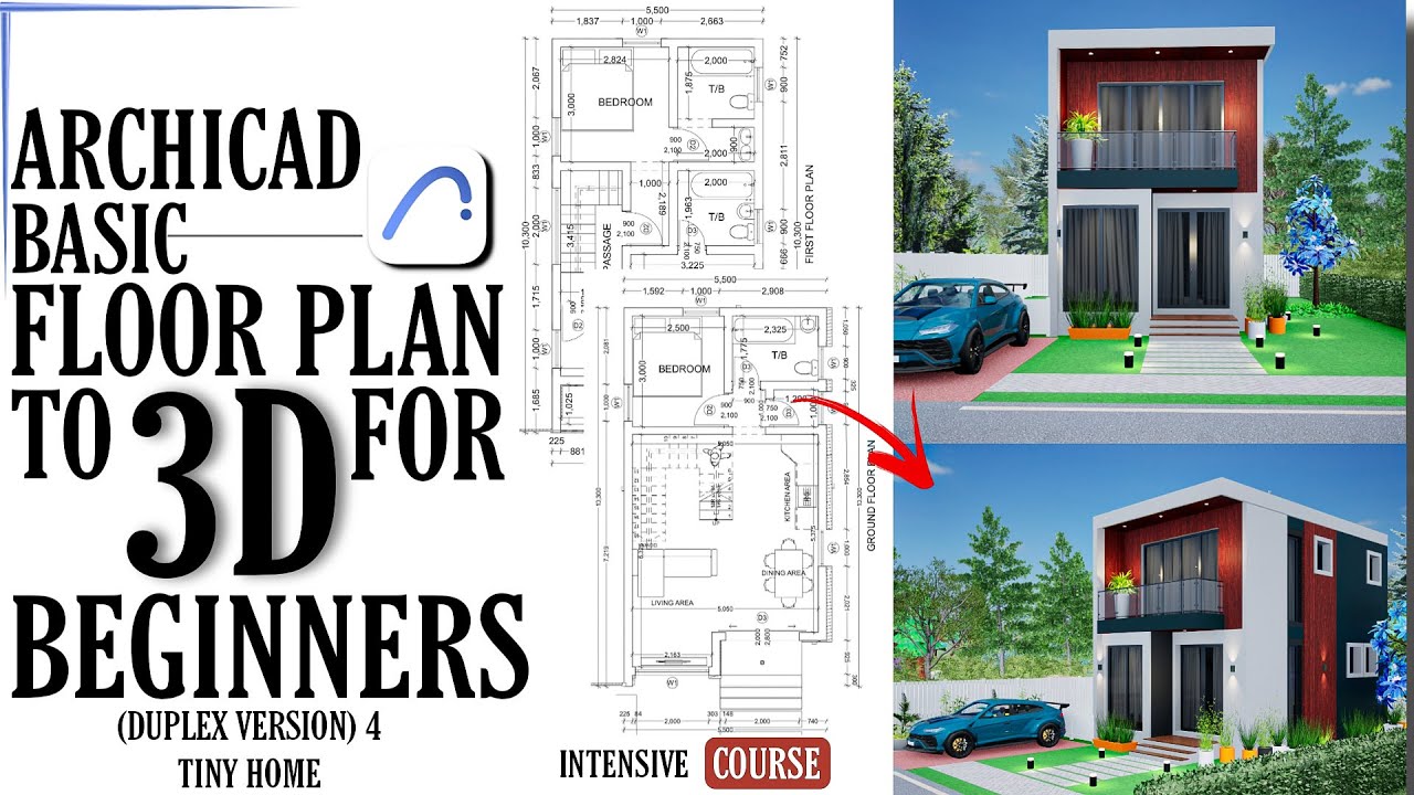 Archicad Tutorial:Basic Floor Plan To 3D For Beginners (Duplex Version) || Tiny Home