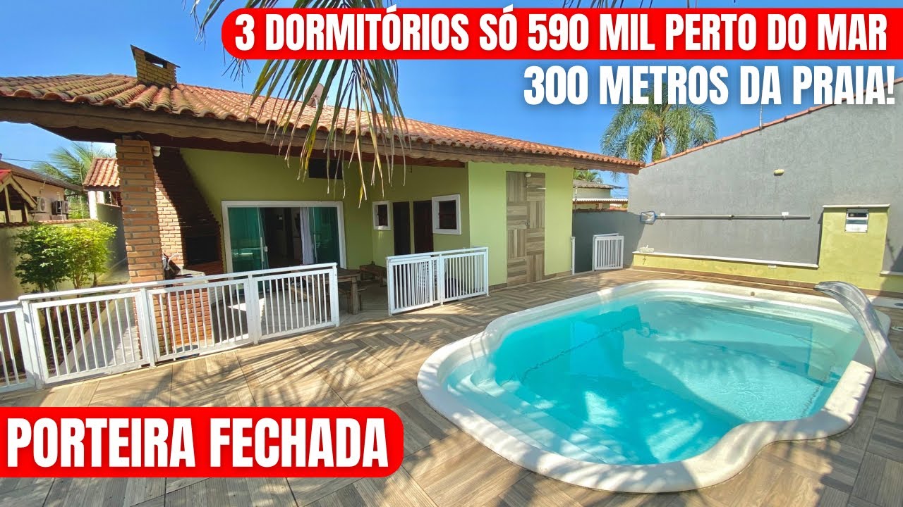 CASA 3 DORMITÓRIOS COM PISCINA PORTEIRA FECHADA 300 METROS DA PRAIA A VENDA EM ITANHAÉM SP (V)