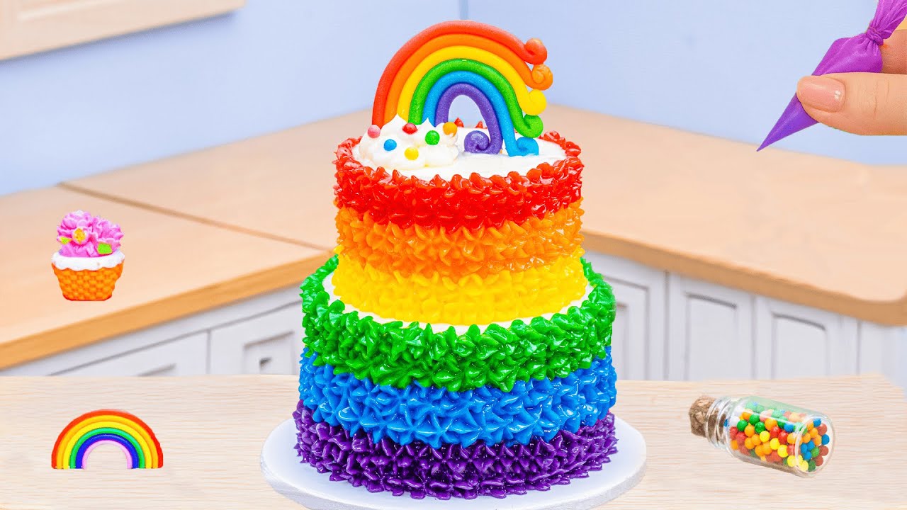 Mini Rainbow Cake Recipe With Chocolate 🌈Miniature Rainbow ButterCream Cake💕Sweet Cakes