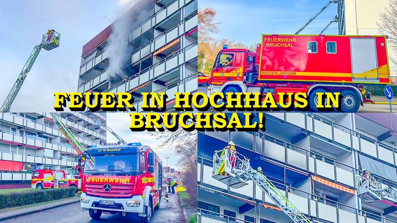 +++ HOCHHAUSBRAND IN BRUCHSAL +++ FEUER IM 5. OG VON MEHRFAMILIENHAUS | FEUERWEHR im GROSSEINSATZ