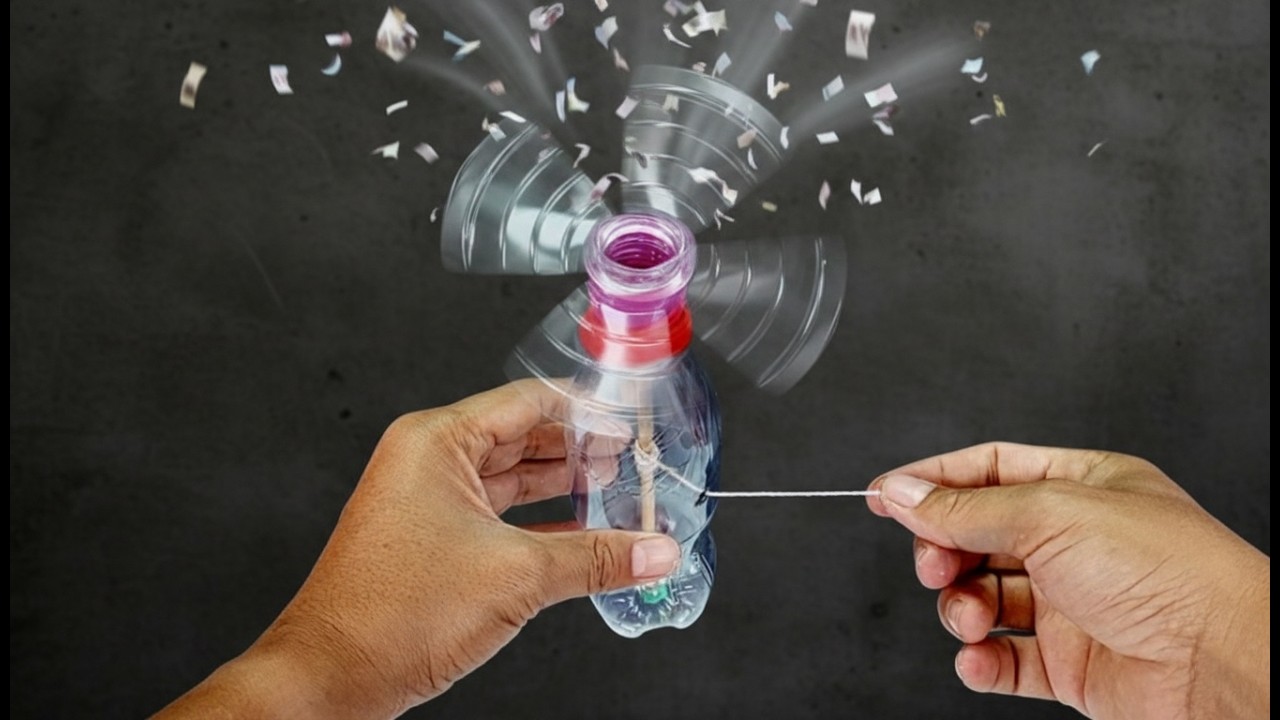 Crazy Pull-String Fan from Plastic Bottle! | พัดลมมือดึงจากขวดพลาสติก หมุนแรงสะใจ!