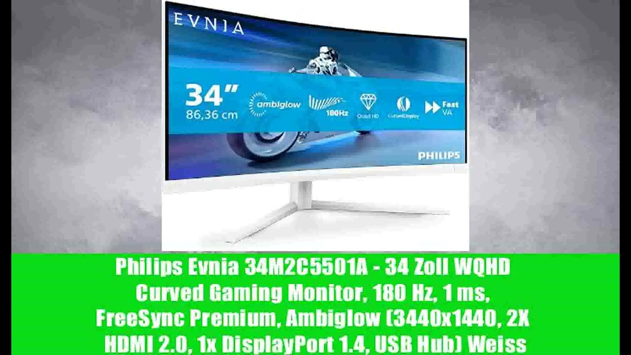 Philips Evnia 34M2C5501A - 34 Zoll WQHD Curved Gaming Monitor, 180 Hz, 1 ms, FreeSync Premium,