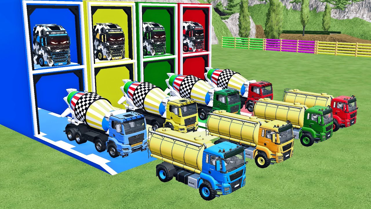 Garage with Colors - ALL MIXER TRUCK WITH FLATBED TRAILER TRUCK, MAN, PHOENIX, TATRA - FS22